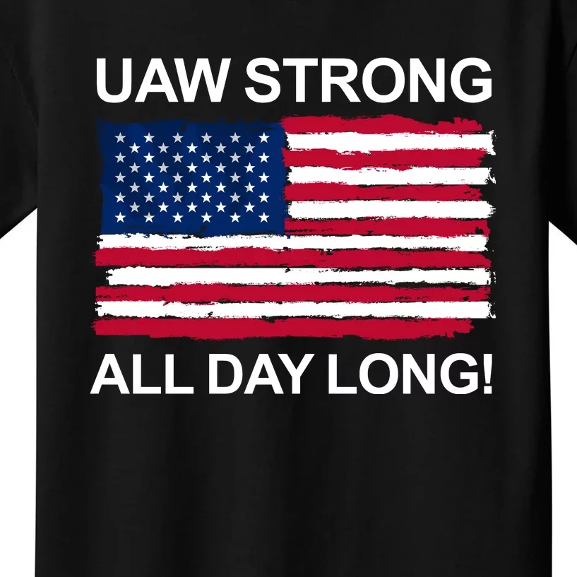 UAW Strike USA Flag Red United Auto Workers Picket Sign Kids T-Shirt