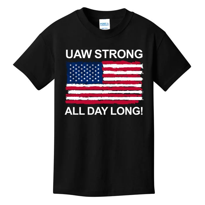 UAW Strike USA Flag Red United Auto Workers Picket Sign Kids T-Shirt