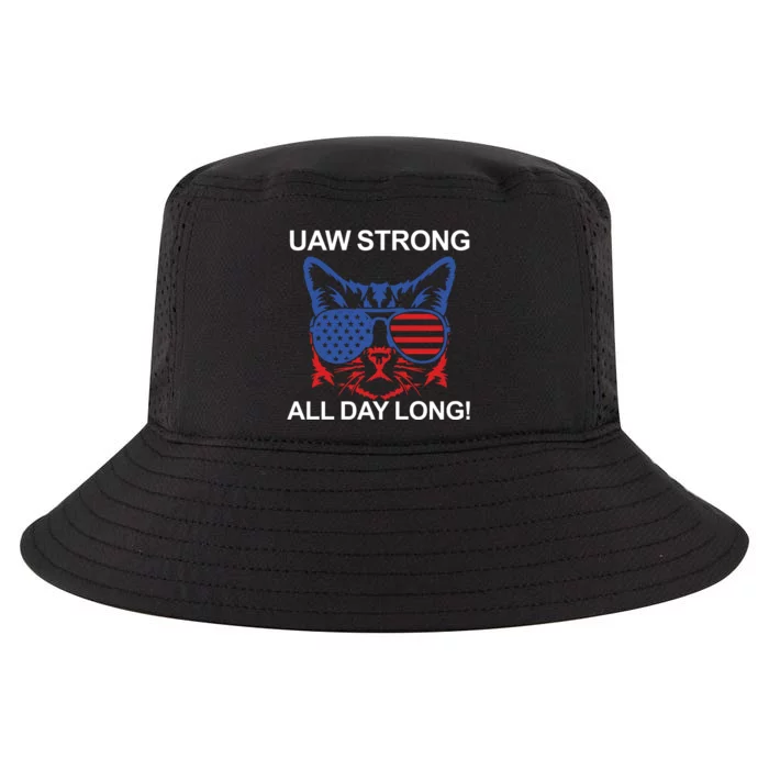 UAW Strike USA Flag Red United Auto Workers Picket Sign Cool Comfort Performance Bucket Hat