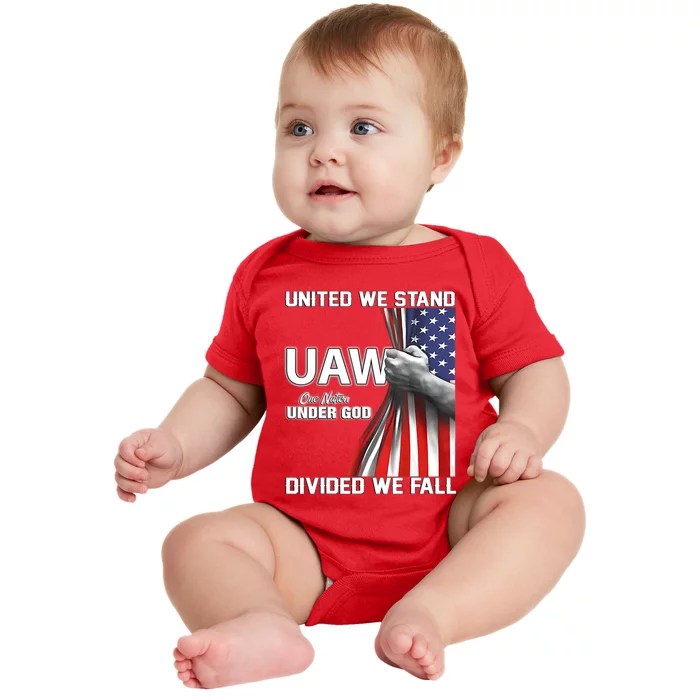 UAW Strong United We Stand Proud Union UAW Red Baby Bodysuit