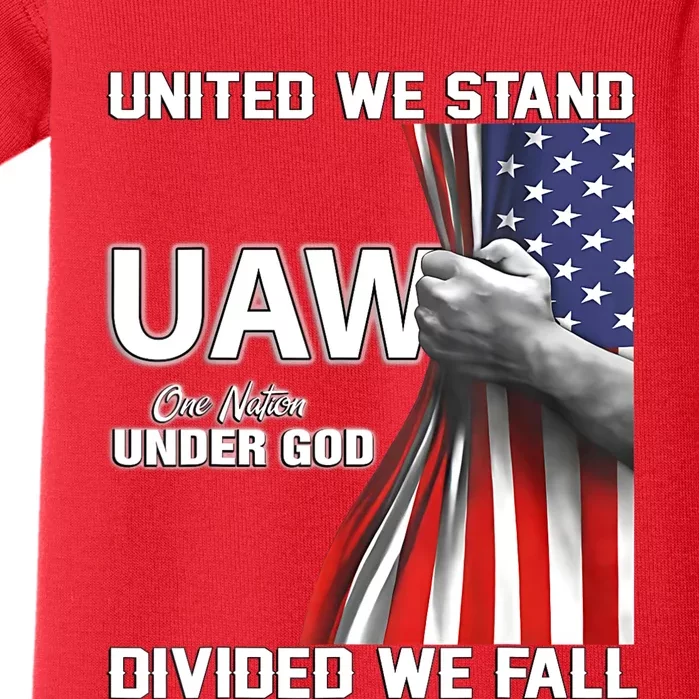 UAW Strong United We Stand Proud Union UAW Red Baby Bodysuit