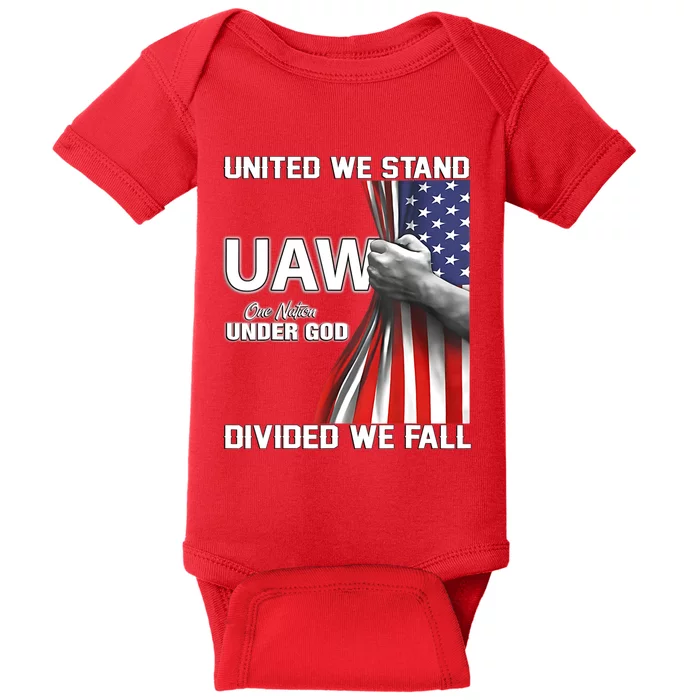 UAW Strong United We Stand Proud Union UAW Red Baby Bodysuit