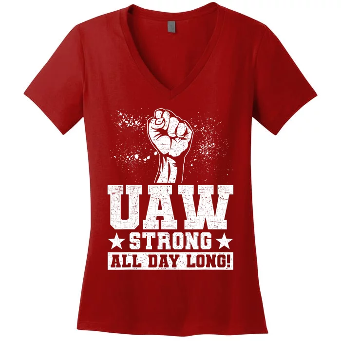 UAW Strike United Auto Workers Picket Sign Trending Women's V-Neck T-Shirt