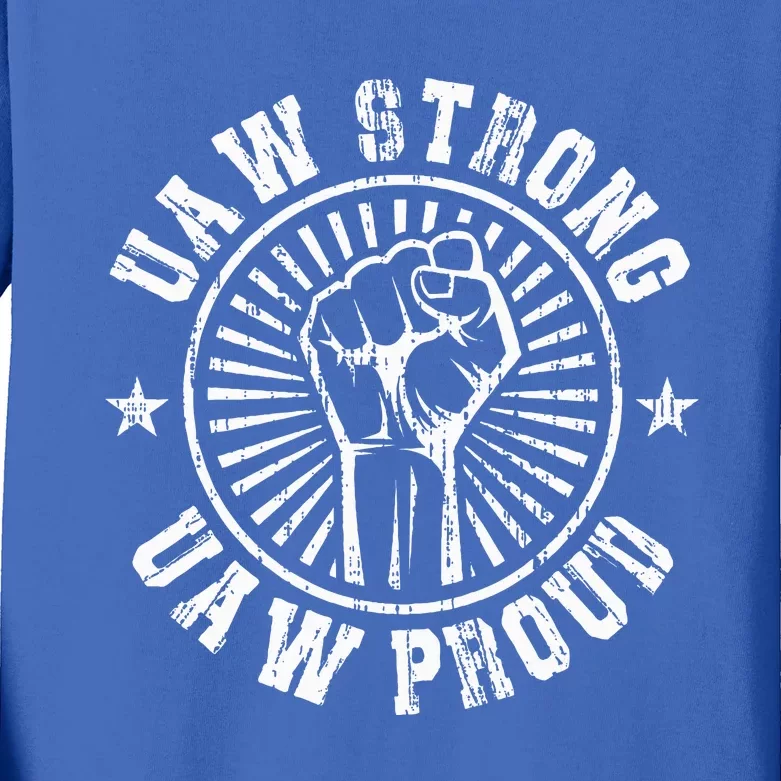 UAW Strong UAW Proud Union Pride Laborer Worker Kids Long Sleeve Shirt