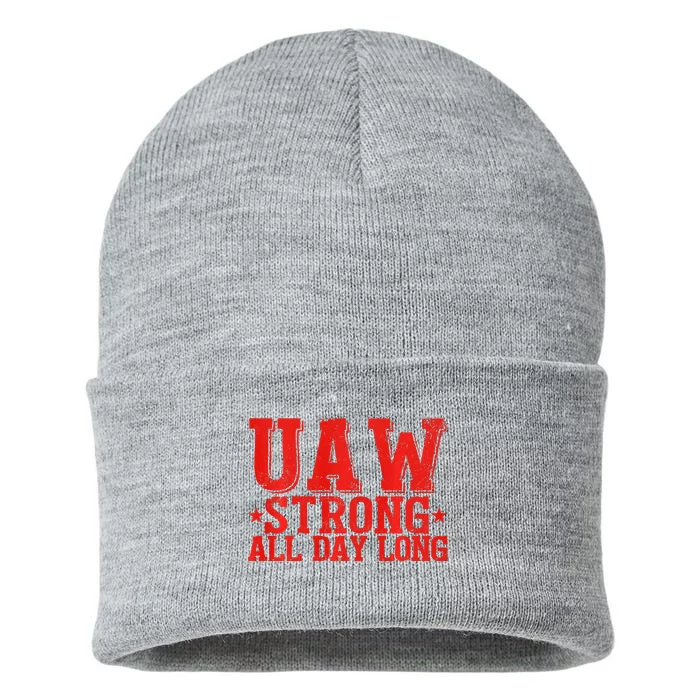 UAW Strike United Auto Workers Picket Sign UAW Design Sustainable Knit Beanie