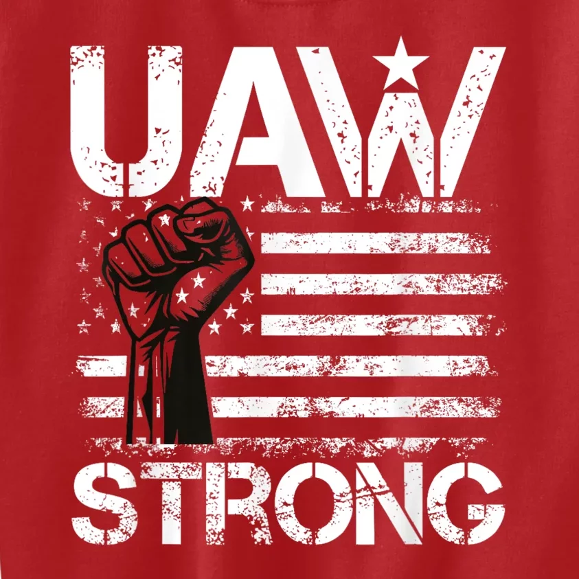 UAW Strike USA Flag Red United Auto Workers Picket Sign Kids Sweatshirt