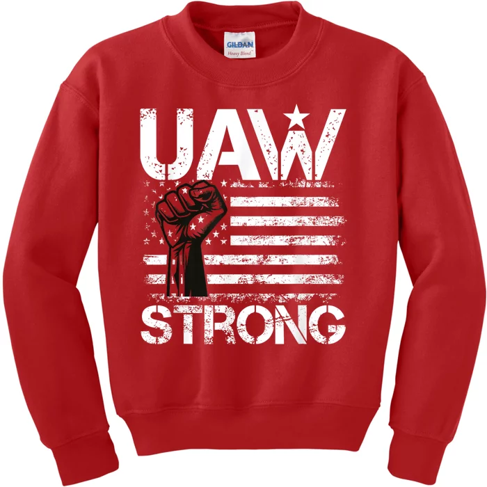 UAW Strike USA Flag Red United Auto Workers Picket Sign Kids Sweatshirt