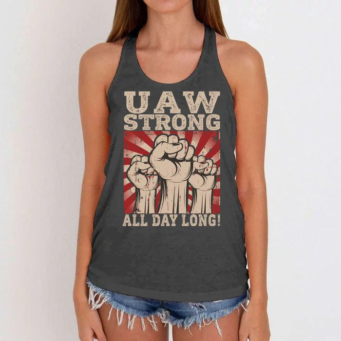 UAW Strong UAW Proud Union Pride UAW Laborer Worker Women's Knotted Racerback Tank