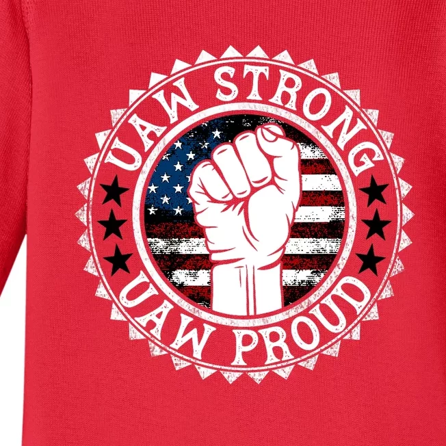 UAW Strong UAW Proud Union Pride UAW Laborer Worker Baby Long Sleeve Bodysuit