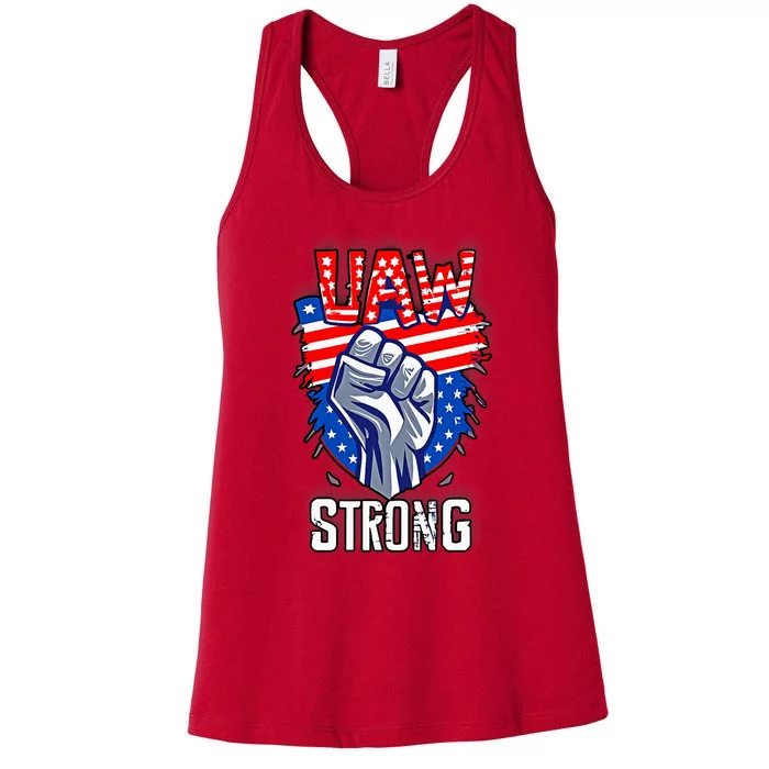 UAW Strong United Auto Workers Strike Union Support Red Women's Racerback Tank