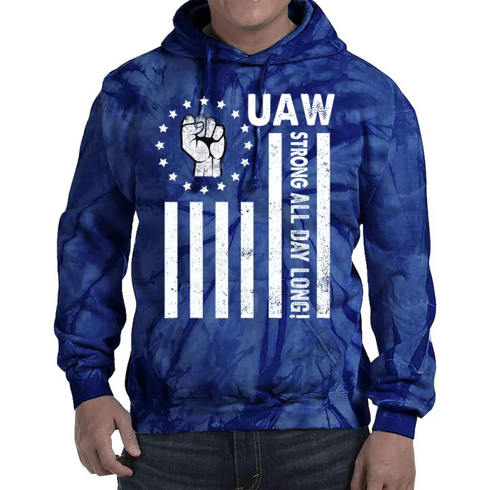 UAW Strong United We Stand Proud Union UAW Red Tie Dye Hoodie