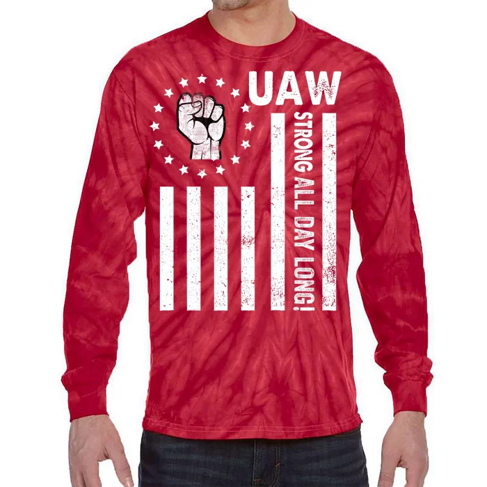 UAW Strong United We Stand Proud Union UAW Red Tie-Dye Long Sleeve Shirt