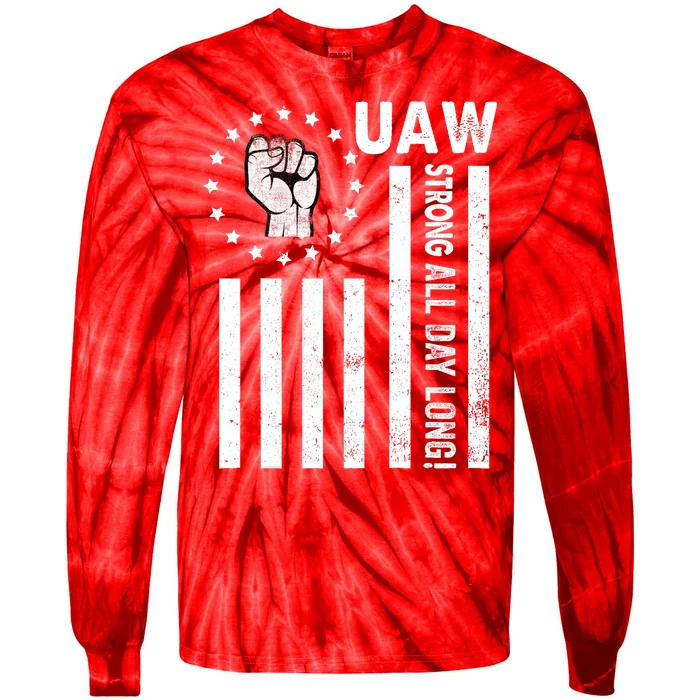 UAW Strong United We Stand Proud Union UAW Red Tie-Dye Long Sleeve Shirt