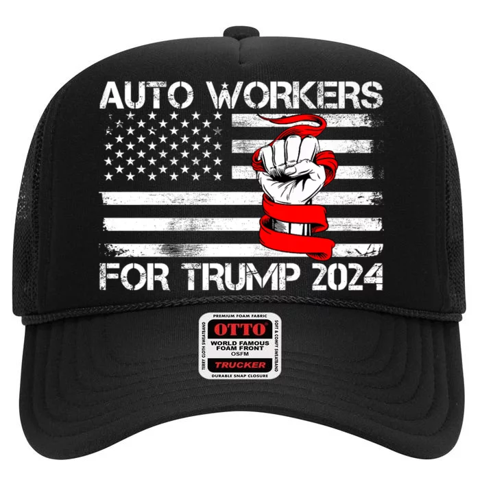 Uaw Strong Uaw Proud Union Pride Auto Workers For Trump High Crown Mesh Trucker Hat