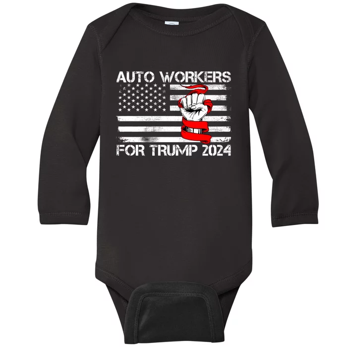 Uaw Strong Uaw Proud Union Pride Auto Workers For Trump Baby Long Sleeve Bodysuit