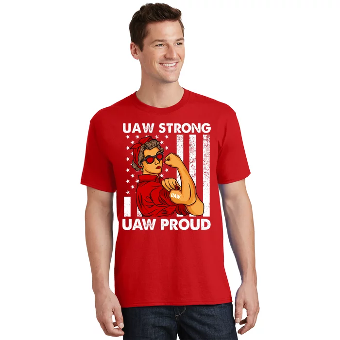 UAW Strong UAW Proud Union Pride Laborer Worker Red US Flag T-Shirt