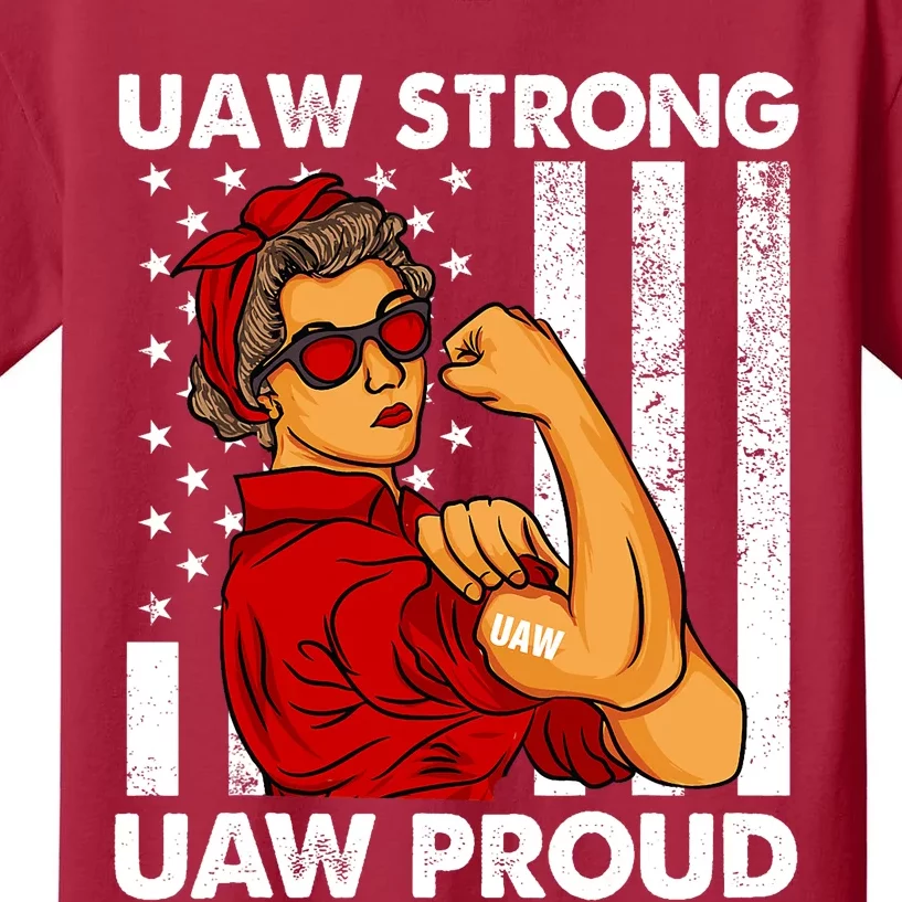 UAW Strong UAW Proud Union Pride Laborer Worker Red US Flag Kids T-Shirt