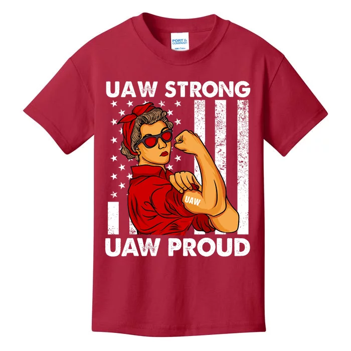 UAW Strong UAW Proud Union Pride Laborer Worker Red US Flag Kids T-Shirt