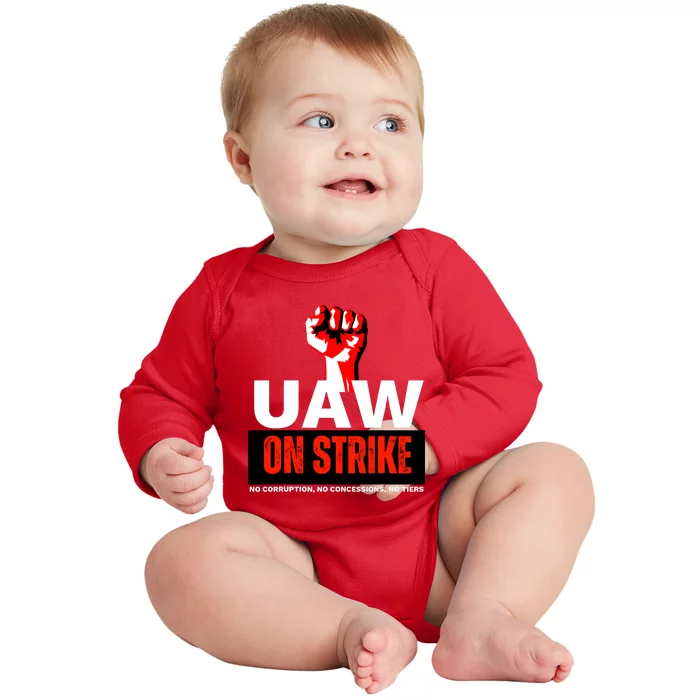 Uaw Strike United Auto Workers Union Strike Gift Walkout Red Baby Long Sleeve Bodysuit