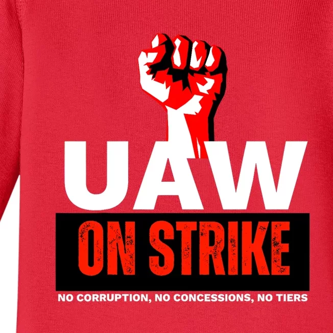 Uaw Strike United Auto Workers Union Strike Gift Walkout Red Baby Long Sleeve Bodysuit