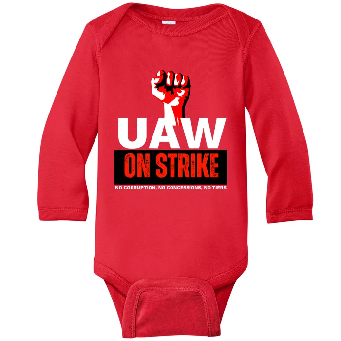 Uaw Strike United Auto Workers Union Strike Gift Walkout Red Baby Long Sleeve Bodysuit