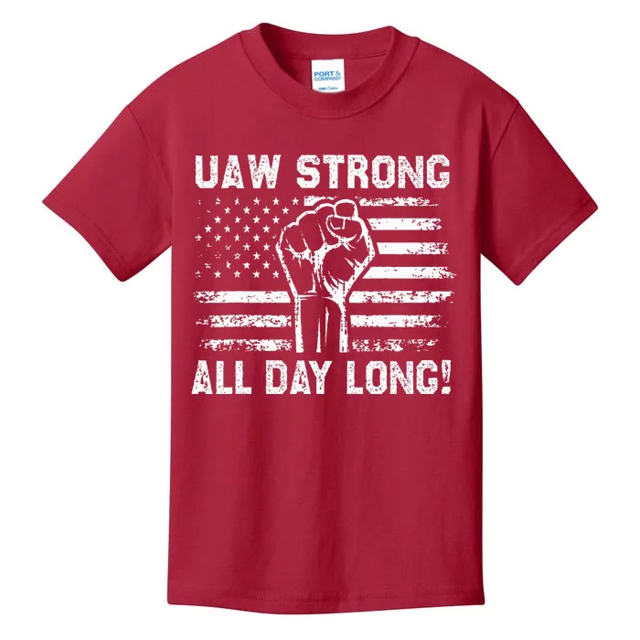 UAW Strike USA Flag Red United Auto Workers Picket Sign Kids T-Shirt