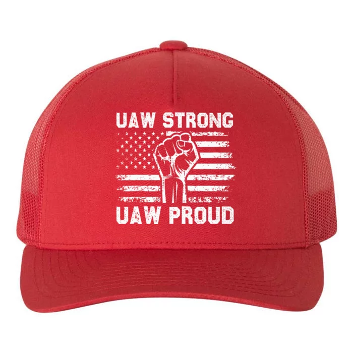 UAW Strong UAW Proud USA Flag Union Pride UAW Laborer Worker Yupoong Adult 5-Panel Trucker Hat