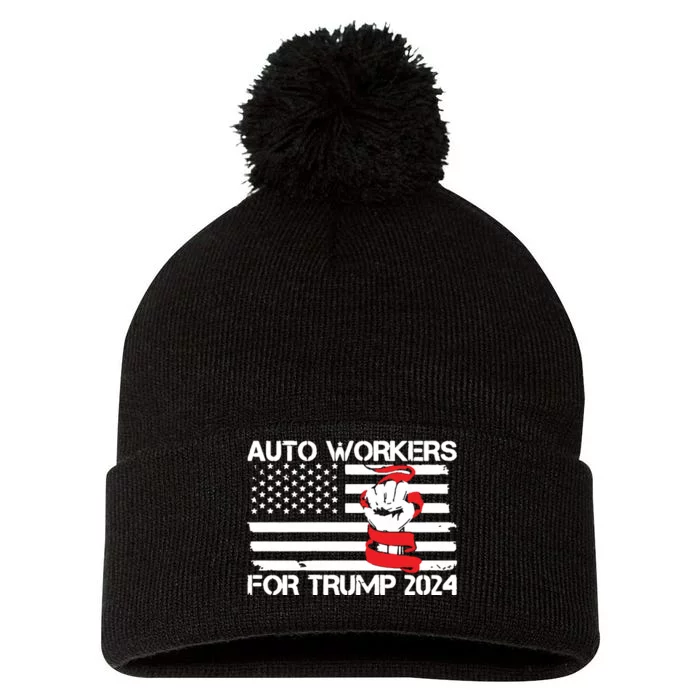 Uaw Strong Uaw Proud Union Pride Auto Workers For Trump Pom Pom 12in Knit Beanie