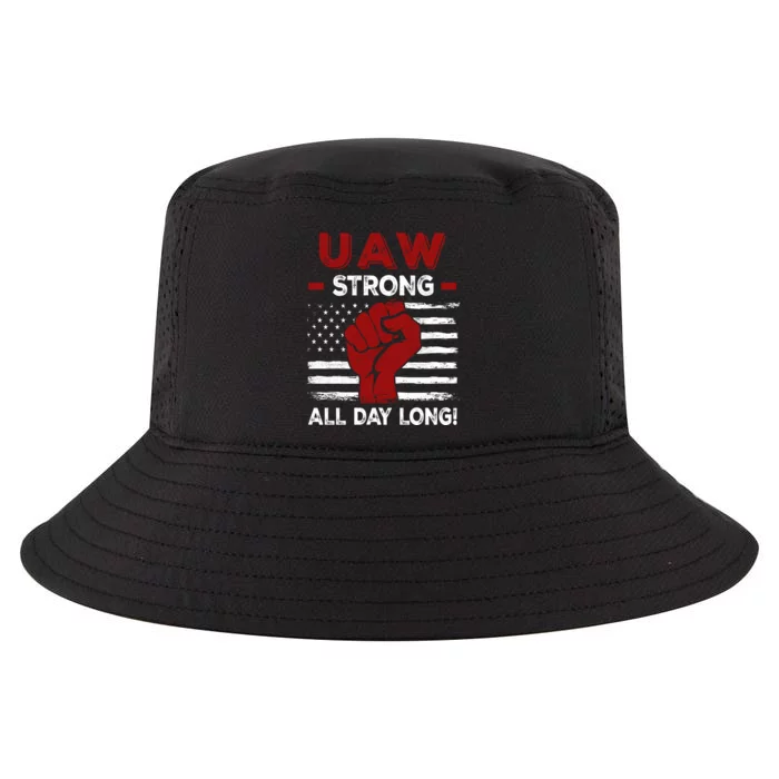 UAW Strike USA Flag Red United Auto Workers Picket Sign Cool Comfort Performance Bucket Hat