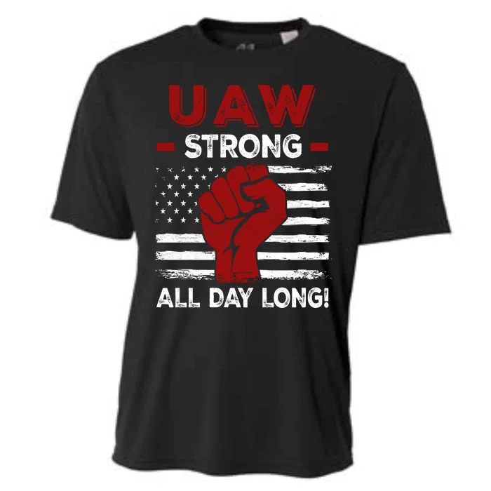 UAW Strike USA Flag Red United Auto Workers Picket Sign Cooling Performance Crew T-Shirt