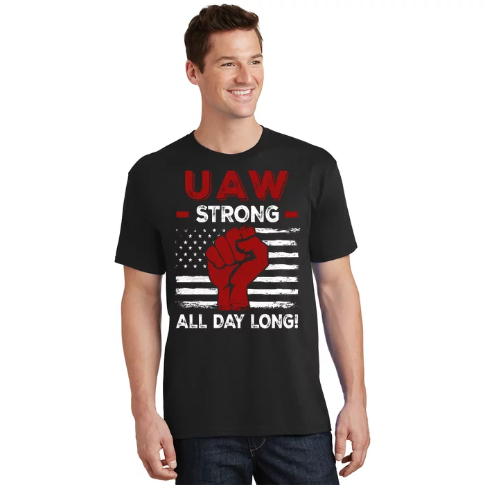 UAW Strike USA Flag Red United Auto Workers Picket Sign T-Shirt