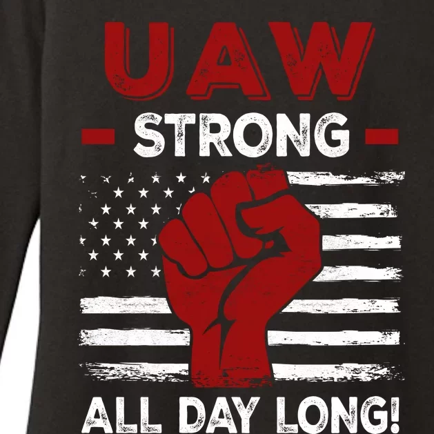 UAW Strike USA Flag Red United Auto Workers Picket Sign Womens CVC Long Sleeve Shirt