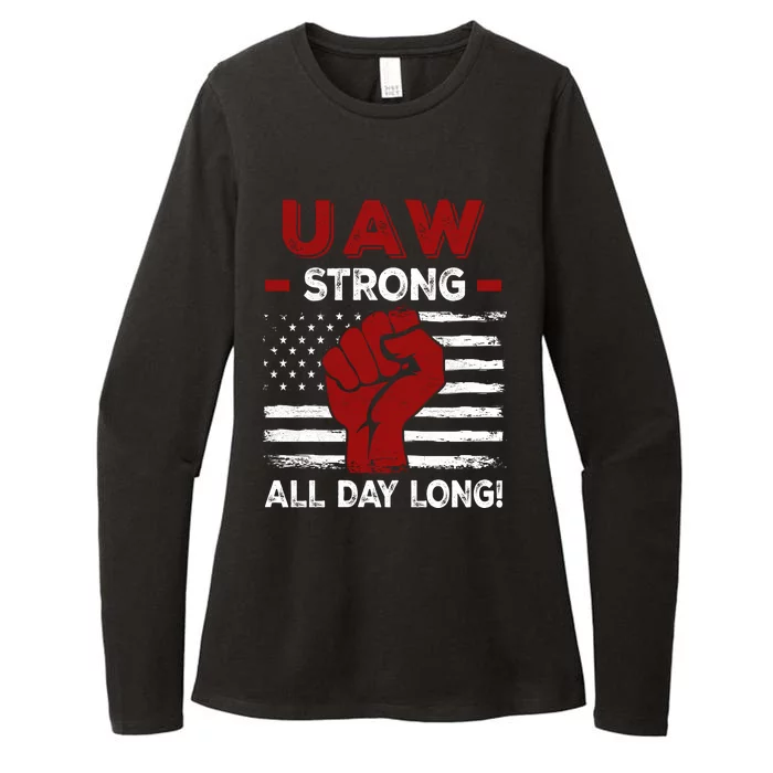 UAW Strike USA Flag Red United Auto Workers Picket Sign Womens CVC Long Sleeve Shirt