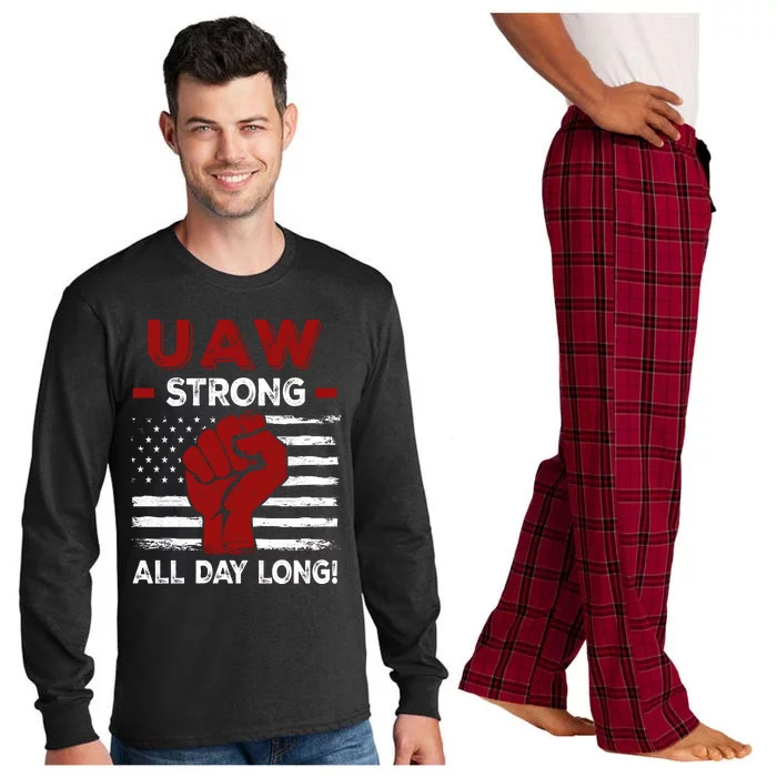 UAW Strike USA Flag Red United Auto Workers Picket Sign Long Sleeve Pajama Set