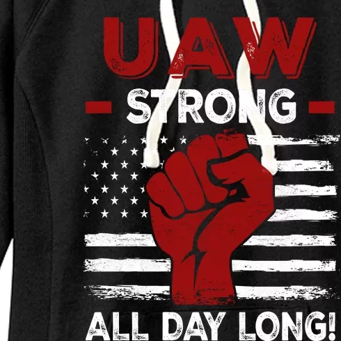 UAW Strike USA Flag Red United Auto Workers Picket Sign Women's Fleece Hoodie