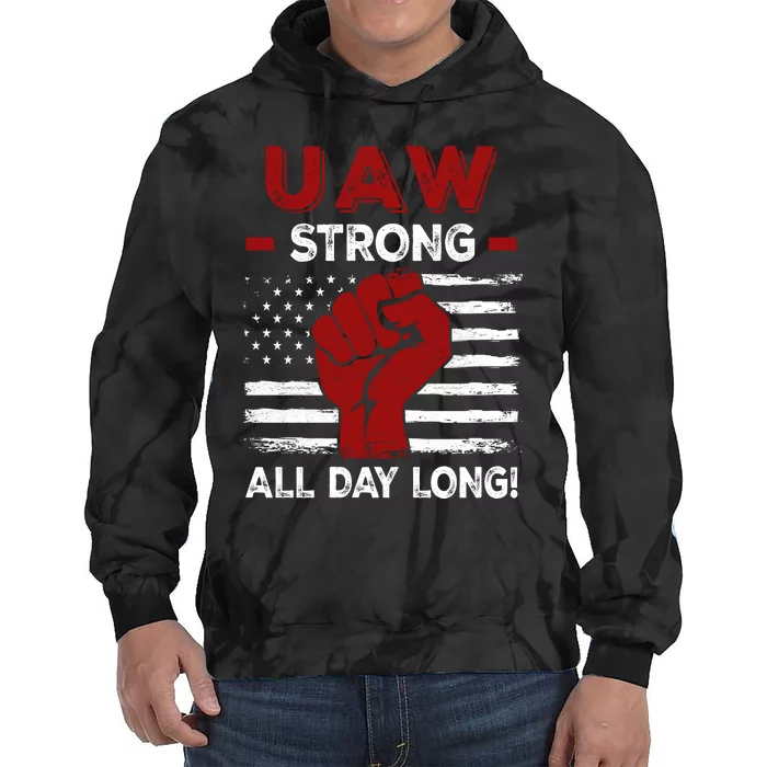 UAW Strike USA Flag Red United Auto Workers Picket Sign Tie Dye Hoodie