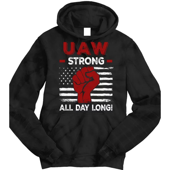 UAW Strike USA Flag Red United Auto Workers Picket Sign Tie Dye Hoodie