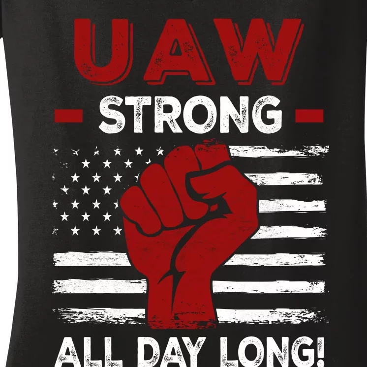 UAW Strike USA Flag Red United Auto Workers Picket Sign Women's V-Neck T-Shirt