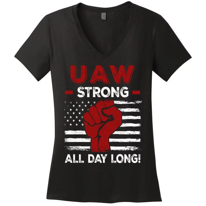 UAW Strike USA Flag Red United Auto Workers Picket Sign Women's V-Neck T-Shirt