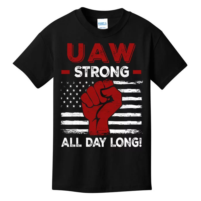 UAW Strike USA Flag Red United Auto Workers Picket Sign Kids T-Shirt