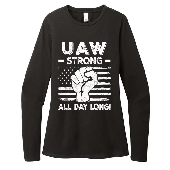 UAW Strike USA Flag Red United Auto Workers Picket Sign Womens CVC Long Sleeve Shirt