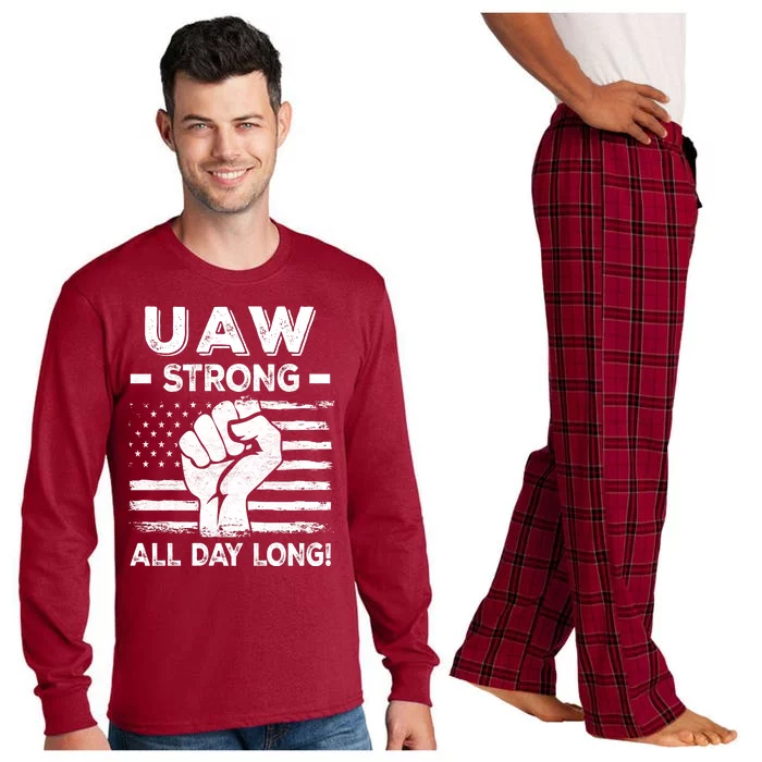 UAW Strike USA Flag Red United Auto Workers Picket Sign Long Sleeve Pajama Set