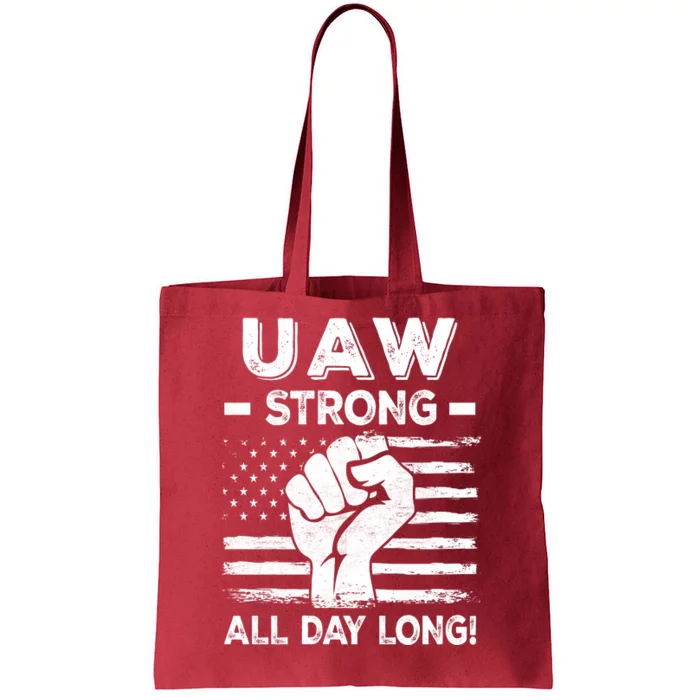 UAW Strike USA Flag Red United Auto Workers Picket Sign Tote Bag