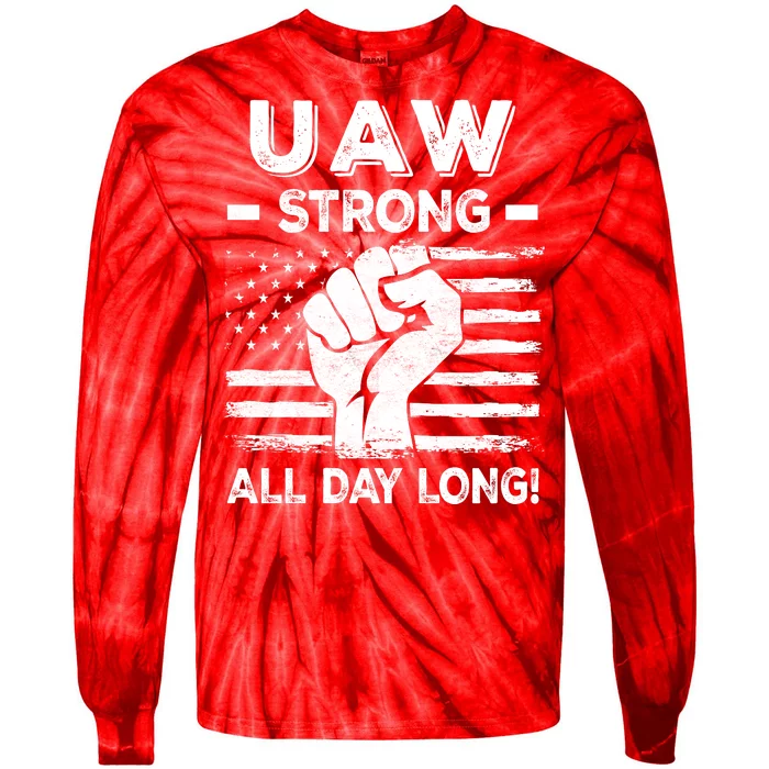 UAW Strike USA Flag Red United Auto Workers Picket Sign Tie-Dye Long Sleeve Shirt