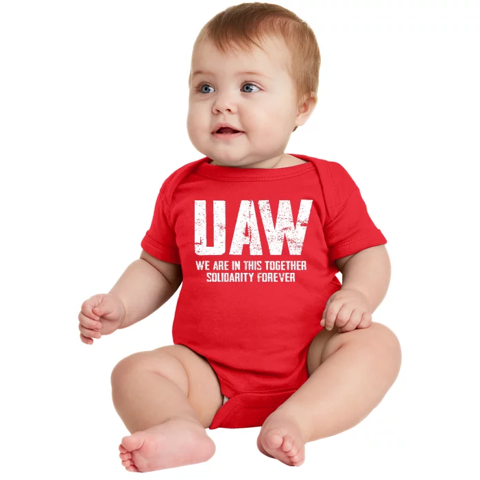 UAW Strike United Auto Workers Union UAW Strong Red T Baby Bodysuit