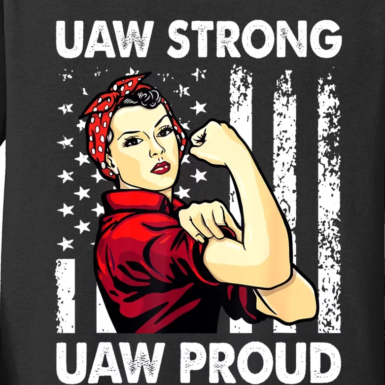 UAW Strong UAW Proud Union Pride UAW Laborer Worker Kids Long Sleeve Shirt