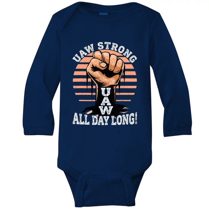 UAW Strong UAW Proud Union Pride UAW Laborer Worker Baby Long Sleeve Bodysuit