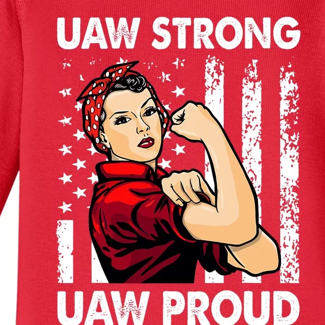 UAW Strong UAW Proud Union Pride UAW Laborer Worker Baby Long Sleeve Bodysuit