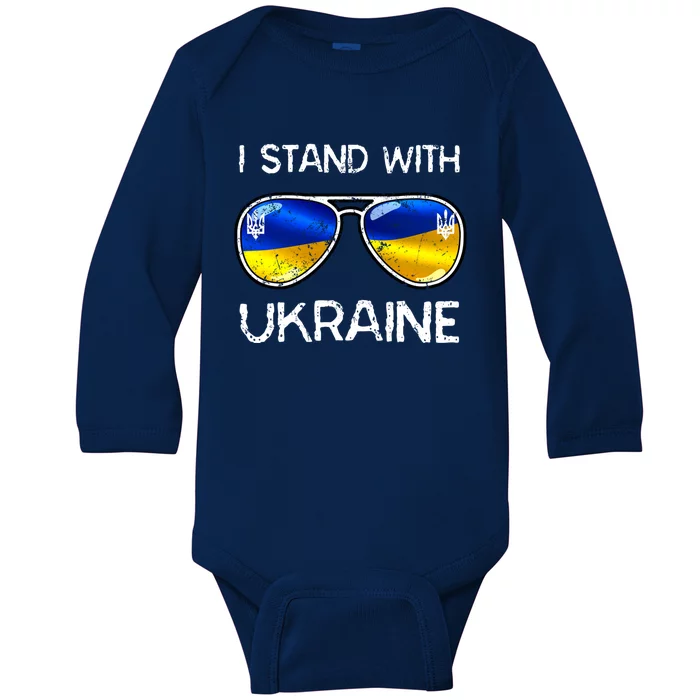 Ukrainian Support Ukraine I Stand With Ukraine Flag Vintage Cute Gift Baby Long Sleeve Bodysuit