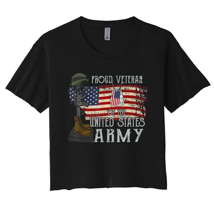 United States Vintage Navy With American Flag For Veteran Women's Crop Top Tee